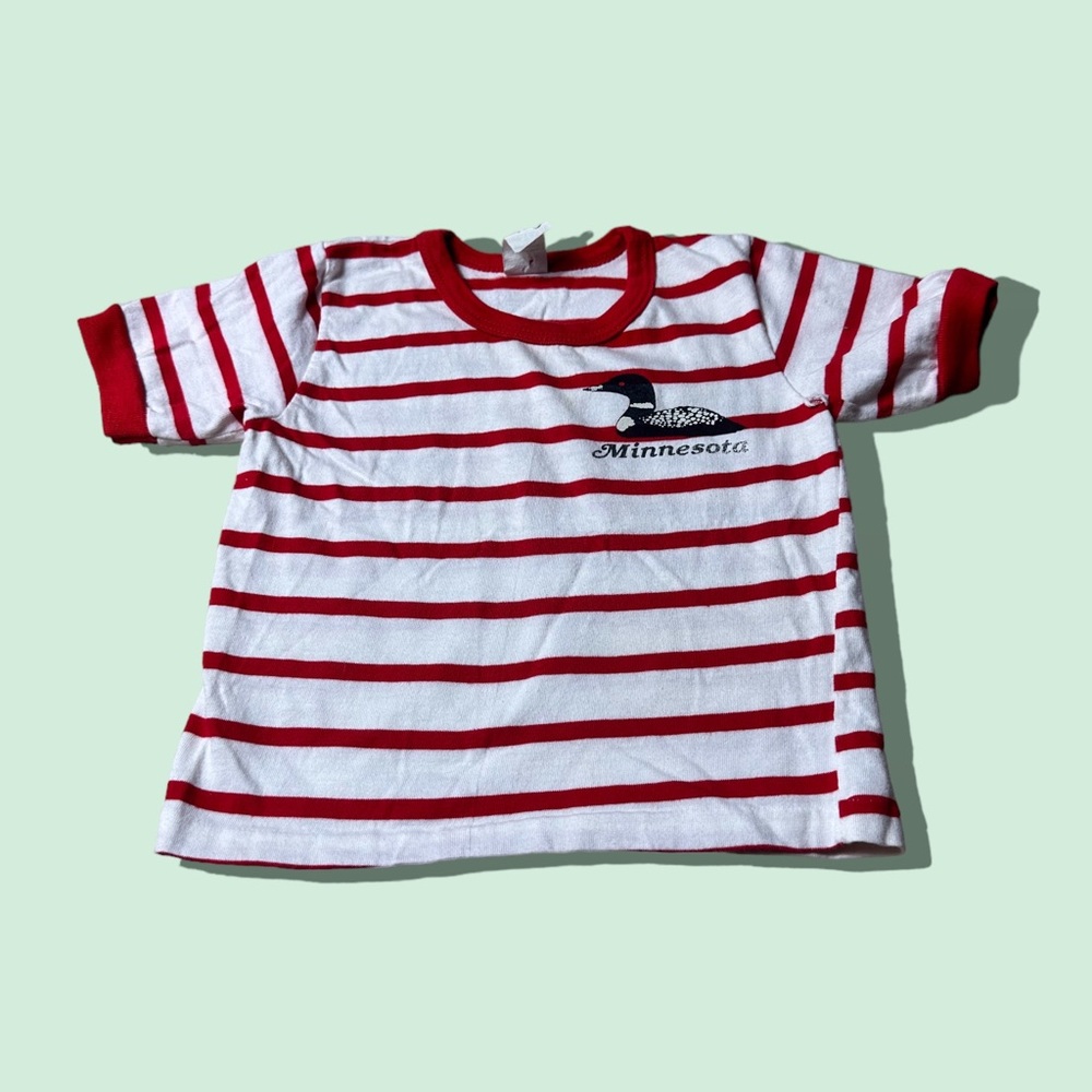 Vintage Toddler Minnesota State Loon Red And White Striped Single Stitch Tee